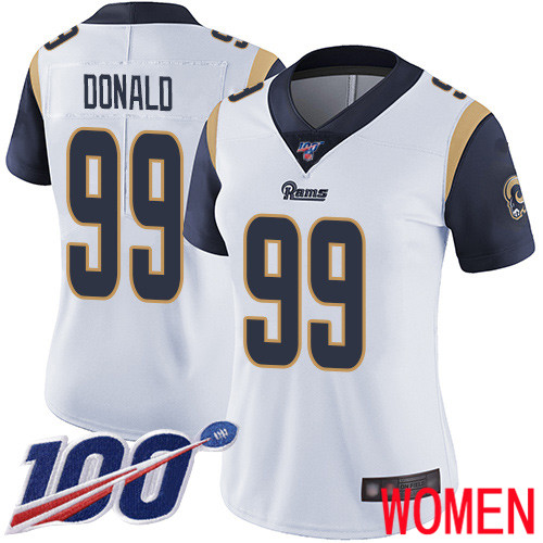 Los Angeles Rams Limited White Women Aaron Donald Road Jersey NFL Football #99 100th Season Vapor Untouchable->los angeles rams->NFL Jersey